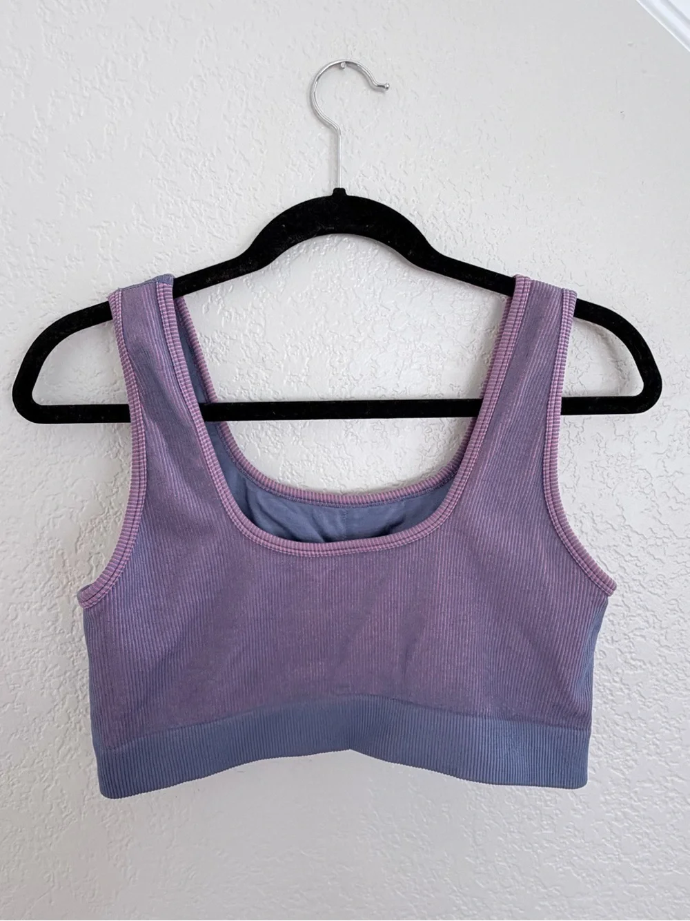 Ribbed 2-Piece Set Leggings + Sports Bra | Size Large | Purple/Pink